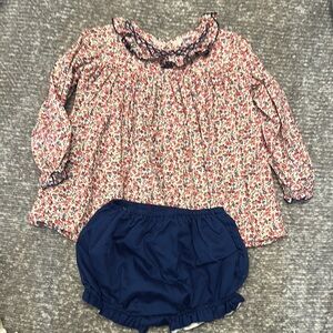 EUC Pink floral and navy bloomer set with smocked ruffle collar size 5
